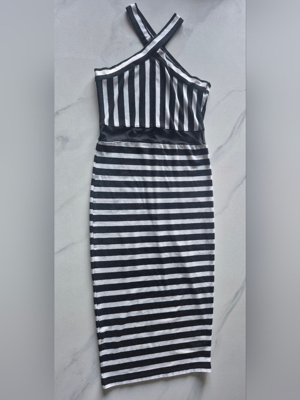 ASOS Black and White One-Shoulder Striped Bodycon Dress